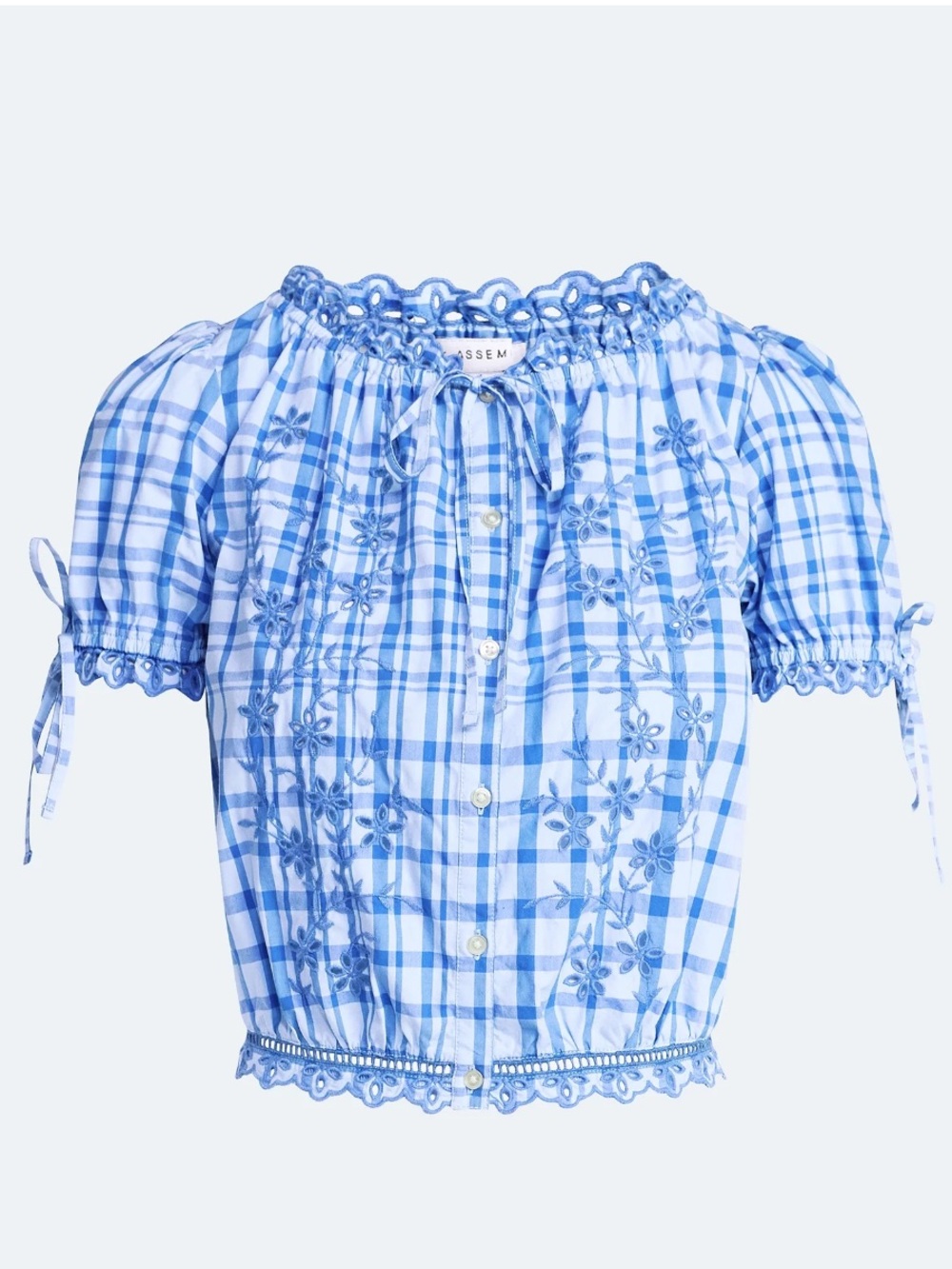 Free Assembly Women's Embroidered Cropped Cotton Top with Short Sleeves